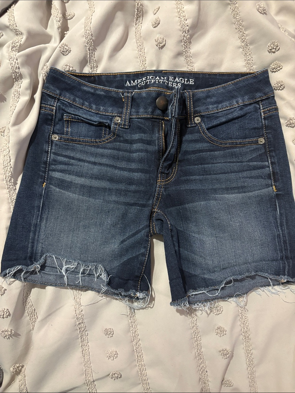 American Eagle Outfitters Dark Blue Distressed Denim Shorts